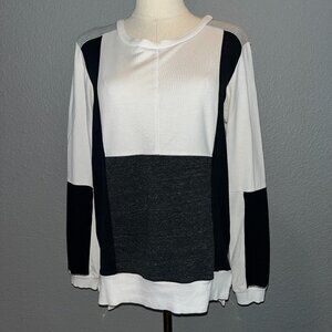 AIKO DANAE COLORBLOCK SWEATSHIRT - BLACK GRAY & CREAM - MADE IN USA - EUC - M